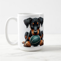Doberman Pinscher Puppy sosteniendo una pelota