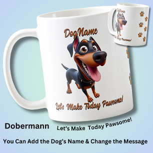 Taza De Café Dobermann, añadir el nombre del perro, cambiar el