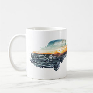 Taza De Café doble exposición al vehículo de puesta al sol