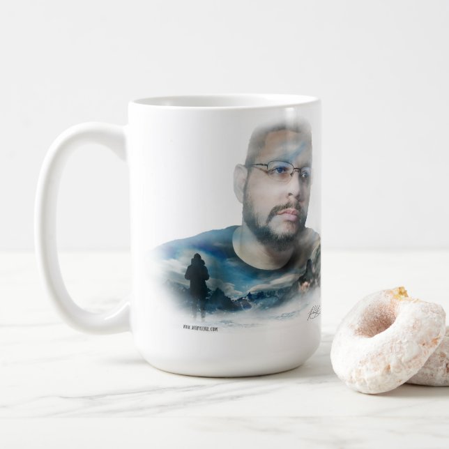 Taza De Café Doble exposición del lobo gris (Con donut)