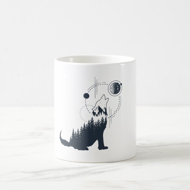 Taza De Café Doble exposición geométrica del bosque Wolf (Centro)