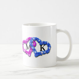 Taza De Café Doble Monograma Floral Rosa y Azul del Día de San