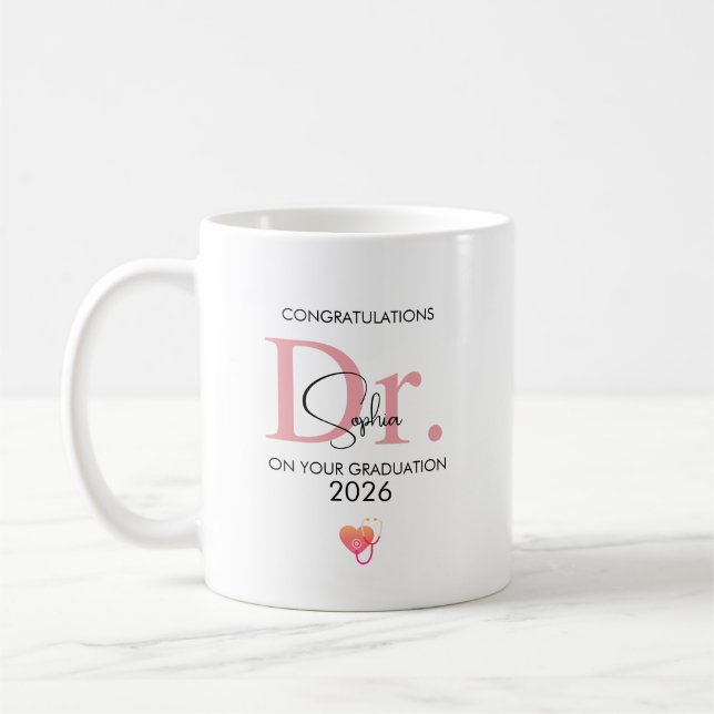 Taza De Café Doctor Graduation Personalized Name Class 2026 (Izquierda)