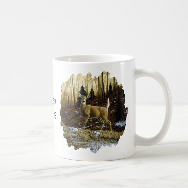 Taza De Café Doe de ciervo blanco en bosque otoñal (Derecha)