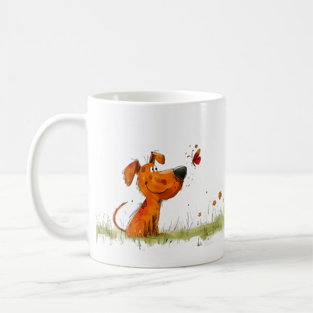 Taza De Café Dog and Butterfly Cartoon (Izquierda)