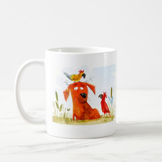 Taza De Café Dog and Parrots Cartoon (Izquierda)