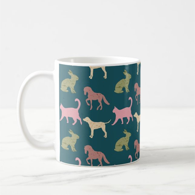 Taza De Café Dog Cat Horse Animal Silhouettes Pattern (Izquierda)