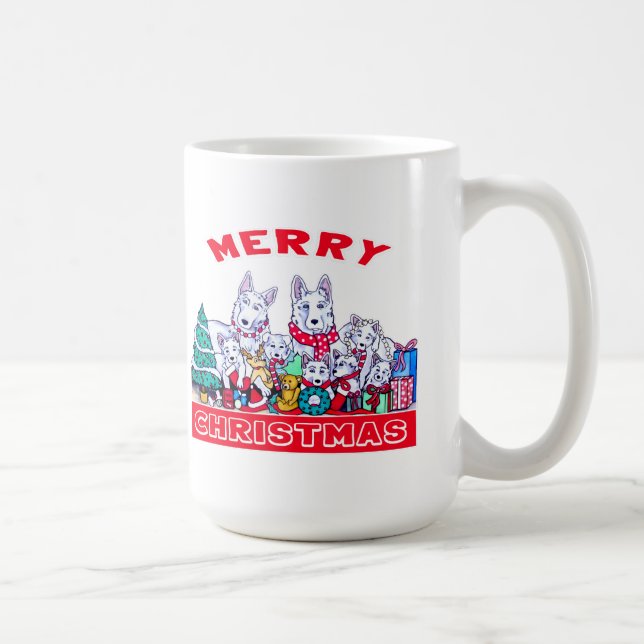 Taza De Café Dog Merry Christmas White Shepherd Holiday GSD Div (Derecha)
