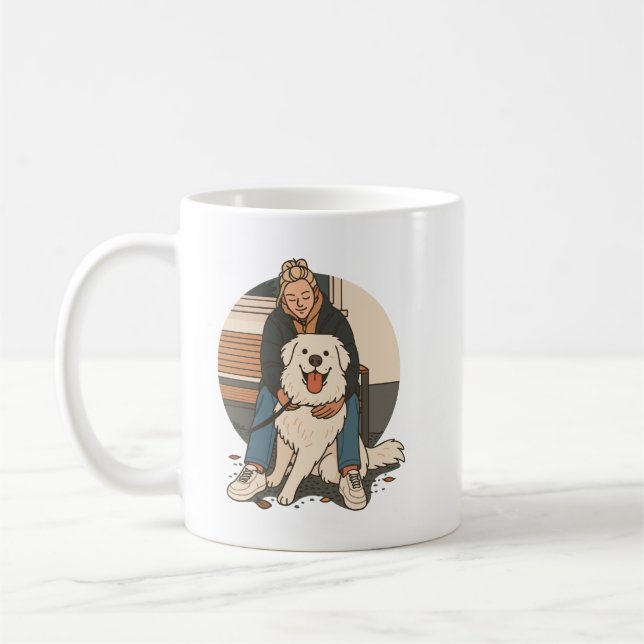Taza De Café Dog Mom Hugging Fluffy Puppy Cute Pet Moment (Izquierda)