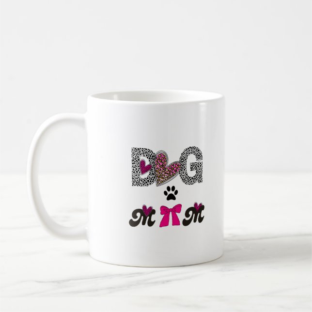 Taza De Café Dog Mom Leopard Heart Mug -Mom Lover Gift  (Izquierda)