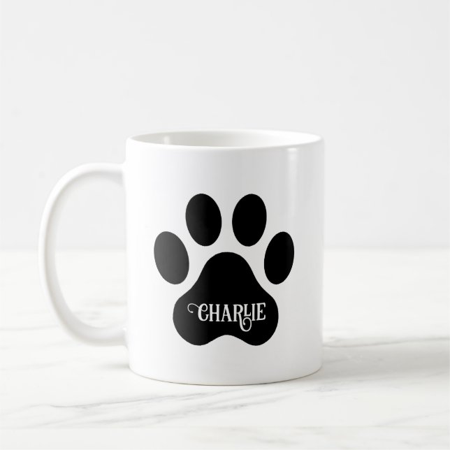 Taza De Café Dog Paw Name Silhouette Design (Izquierda)