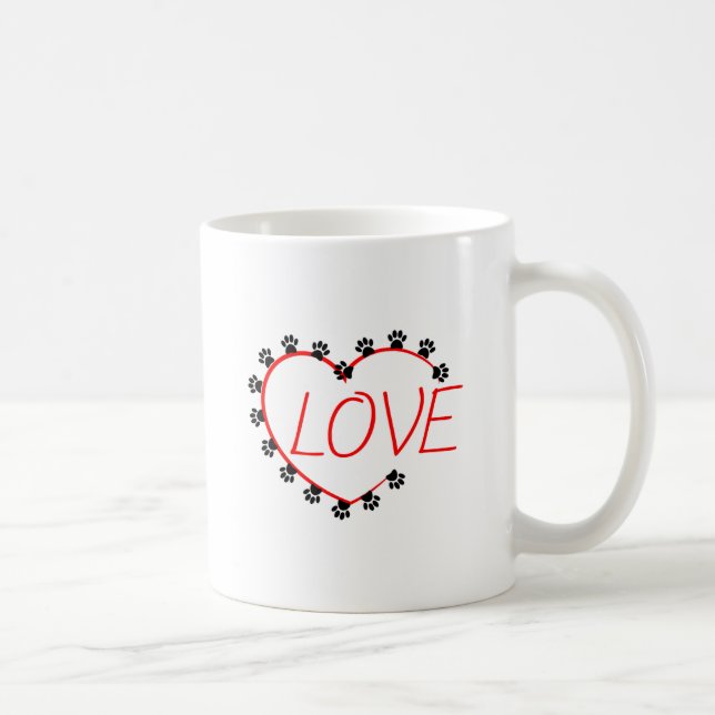 Taza De Café Dog Paws Red Heart Love (Derecha)