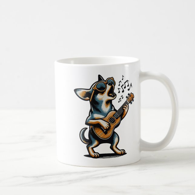 Taza De Café Dog Playing Guitar Singing Chihuahua Funny Dog Mar (Derecha)