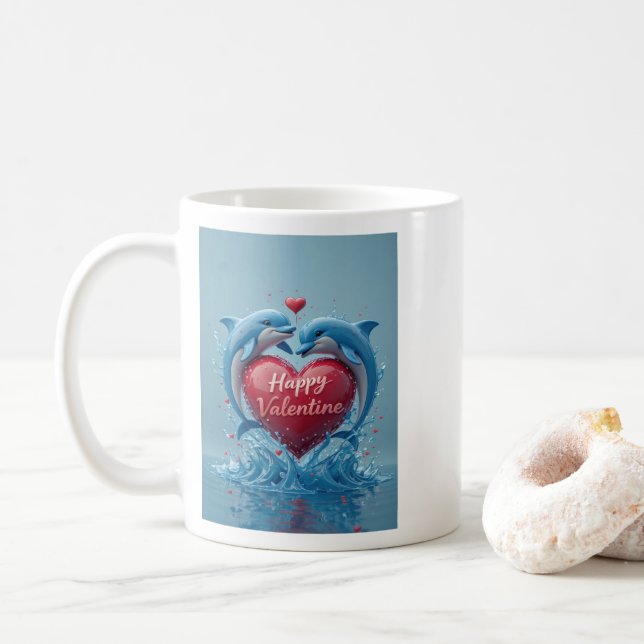 Taza De Café Dolphin Heart Valentine Ocean Love Romantic (Con donut)