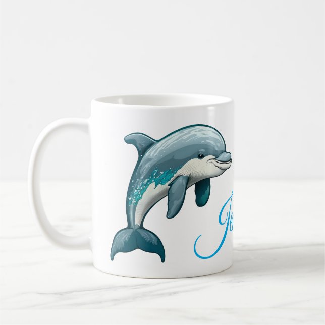 Taza De Café Dolphin with custom Name blue sea animal Design (Izquierda)