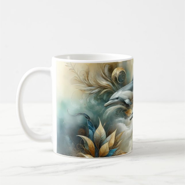 Taza De Café Dolphins Golden Botanical Dreamscape (Izquierda)