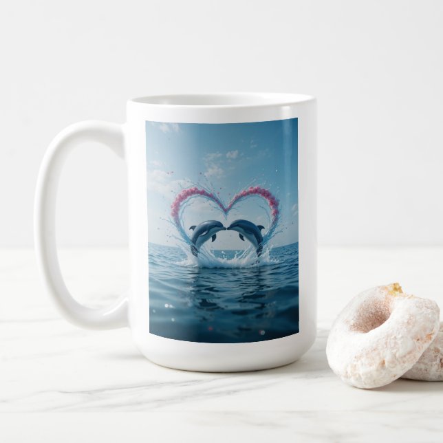 Taza De Café Dolphins Valentine Tropical Love Heart Ocean (Con donut)