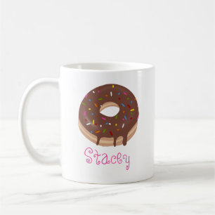Taza De Café Dona de Chocolate Personalizada Nombre Café Rosa