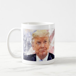Taza De Café Donald Trump sonriendo con la bandera americana