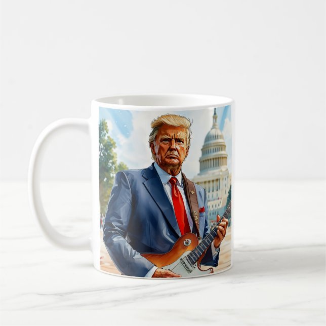 Taza De Café Donald Trump tocando guitarra eléctrica en el Capi (Izquierda)