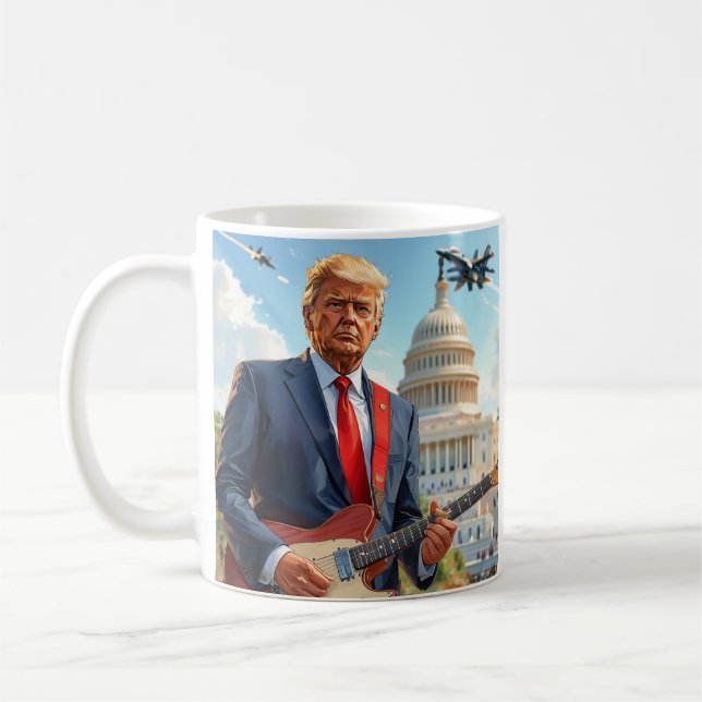 Taza De Café Donald Trump tocando guitarra eléctrica en el Capi (Izquierda)