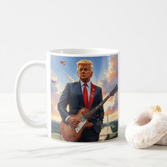 Taza De Café Donald Trump tocando guitarra eléctrica Washington (Con donut)