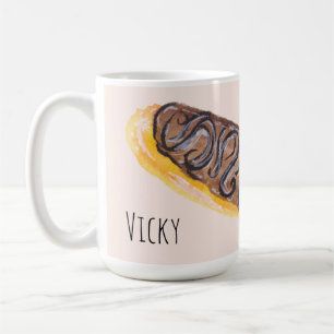 Taza De Café Donas Eclairs Acuarela Divertido Caprichoso Rosa