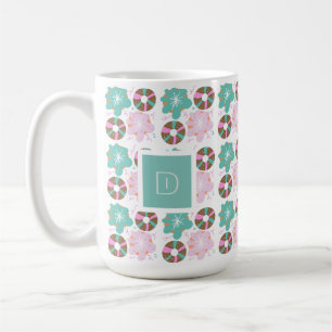 Taza De Café Donas Glaseadas de Navidad Garabatos Rosas Inicial