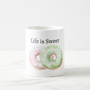 Taza De Café Donas Rosa Menta La Vida es Dulce