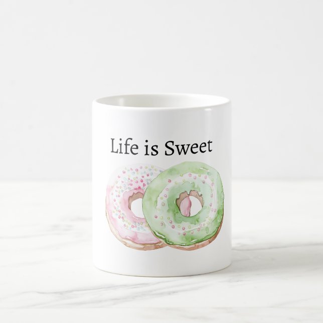 Taza De Café Donas Rosa Menta La Vida es Dulce (Centro)