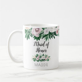 Taza De Café doncella de honor blanca y floral
