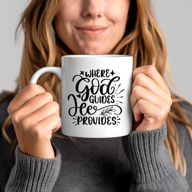Taza De Café Donde Dios guía que provee versos de la Biblia (Where God Guides He Provides Bible Verse Coffee Mug)