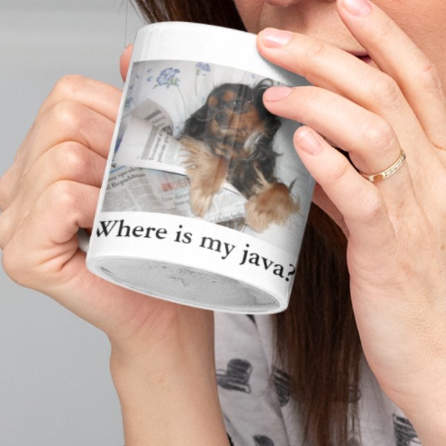 Taza De Café ¿Dónde está mi java? Cavalier King Charles Spaniel (Start your day with a smile! This hilarious mug captures the playful antics of this dog!)