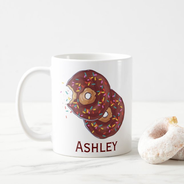 Taza De Café Donut de chocolate doble personalizado con salpica (Con donut)