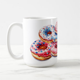 TAZA DE CAFÉ DONUTS DE CIELO PATRIÓTICO DE AZUL BLANCO ROJO