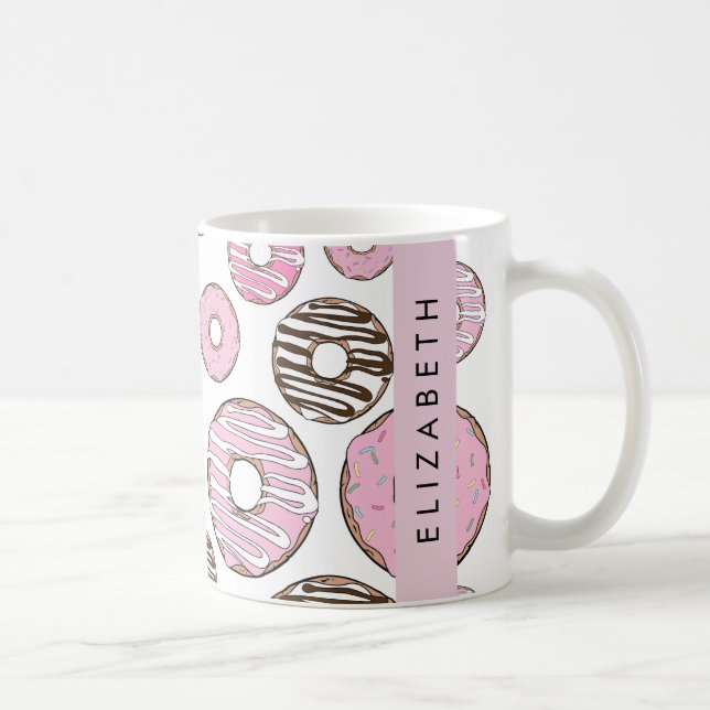 Taza De Café Donuts rosados, Donuts blancos, rociadores, tu nom (Derecha)