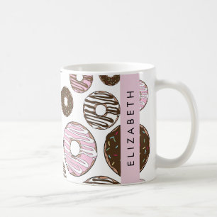 Taza De Café Donuts rosados, donuts marrones, rociadores, tu no