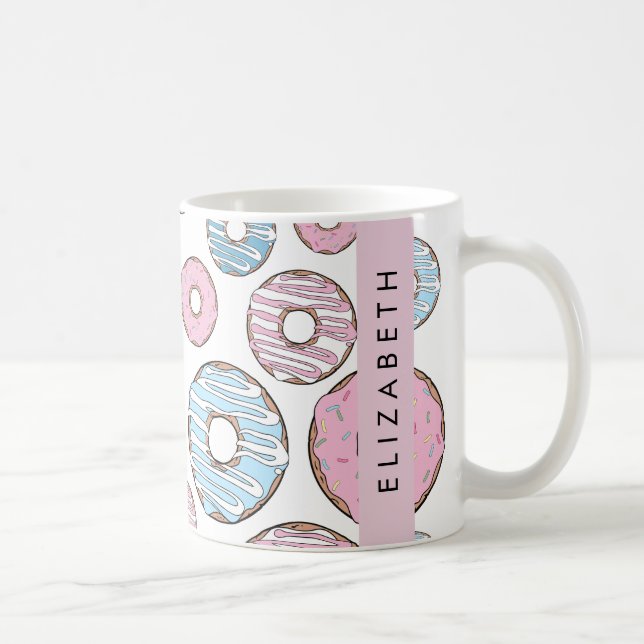 Taza De Café Donuts rosas, donuts azules, rociadores, tu nombre (Derecha)