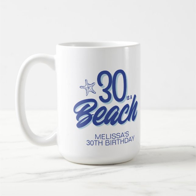Taza De Café Doodle 30, De Moda, Es Un Cumpleaños En La Playa (Izquierda)