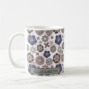 Taza De Café Doodle colorido patrón floral nombre personalizado
