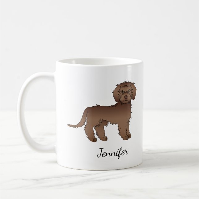 Taza De Café Doodle de chocolate mini Goldendoodle dibujo anima (Izquierda)