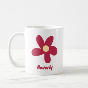 Taza De Café Doodle de Flor Roja con Nombre u Otro Texto