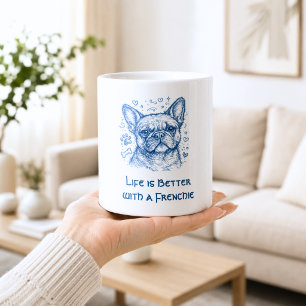 Taza De Café Doodle de línea azul de Bulldog Francés frenchie