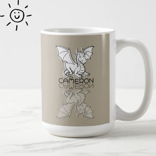 Taza De Café Doodle de Reflexión de Dragón Gris Dulce con Nombr