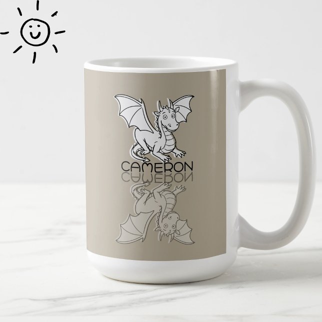 Taza De Café Doodle de Reflexión de Dragón Gris Dulce con Nombr (Subido por el creador)