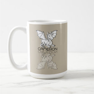 Taza De Café Doodle de Reflexión de Dragón Gris Dulce con Nombr