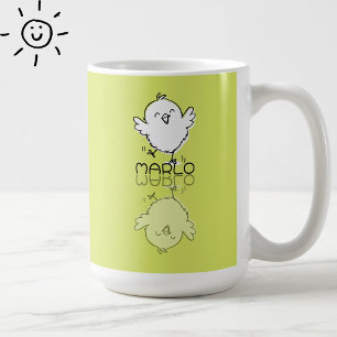 Taza De Café Doodle de reflexión de pollito amarillo feliz con 