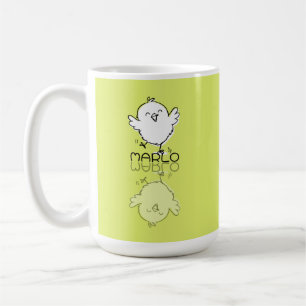Taza De Café Doodle de reflexión de pollito amarillo feliz con 