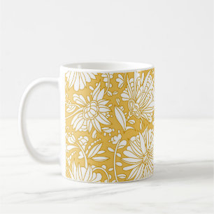 Taza De Café Doodle dorado floral, abstracto dibujado a mano