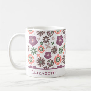 Taza De Café Doodle floral sin soldadura patrón nombre personal